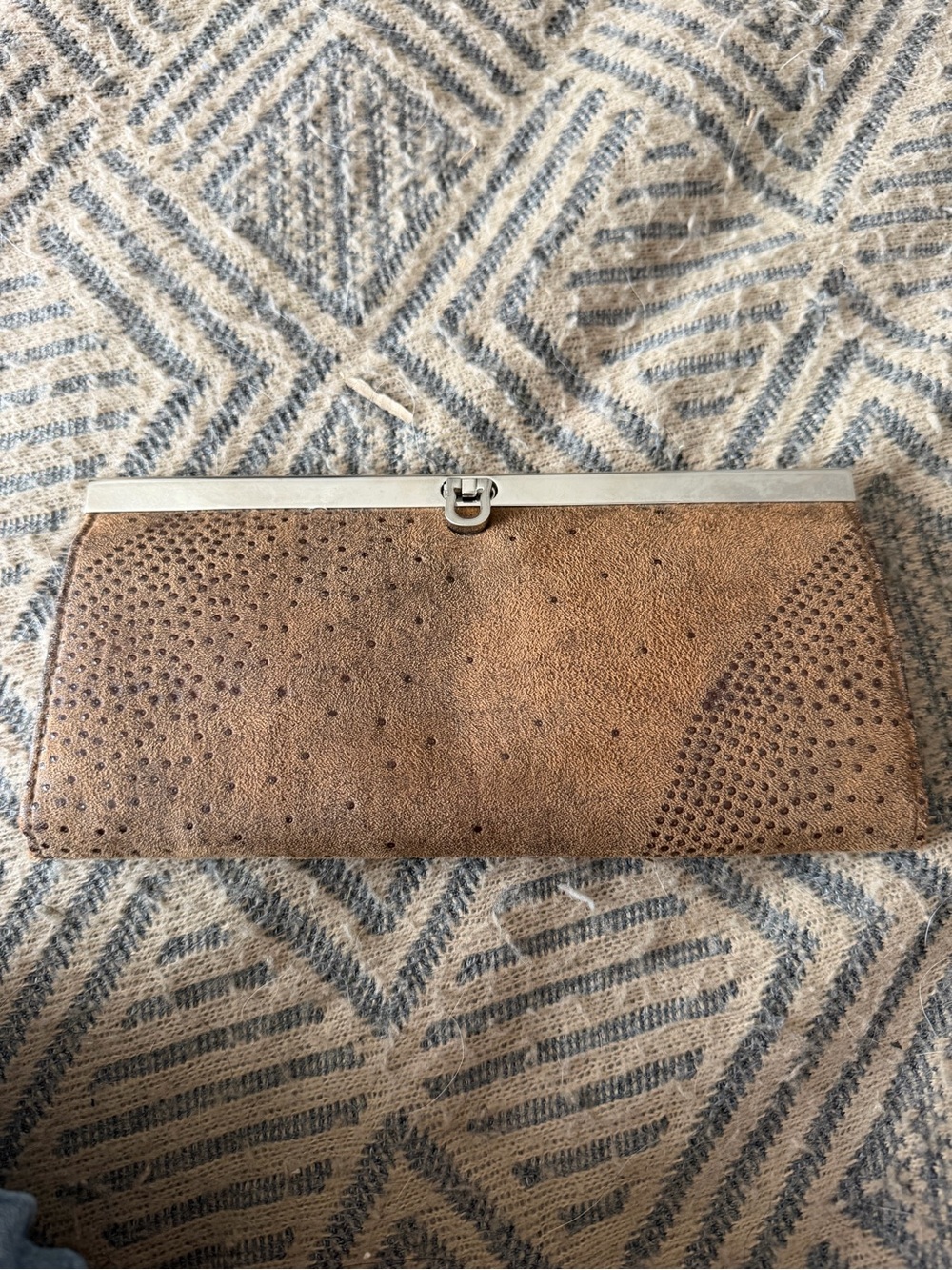 HOBO Brown Perforated Suede Clutch with Metal Frame